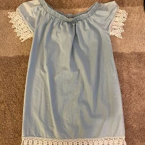 Off the shoulder chambray dress with lace sleeves